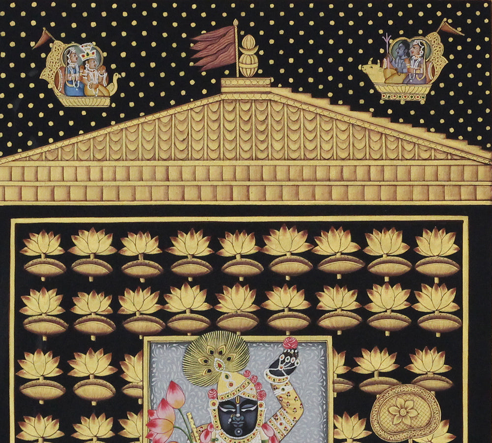 Shrinathji Rajbhog Darshan Pichwai Painting – Handcrafted Gold Foil Artwork
