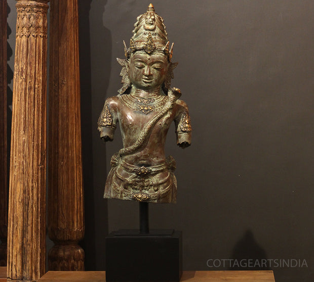 Balinese  Bronze Bust of Lord Shiva with Serpent Motif