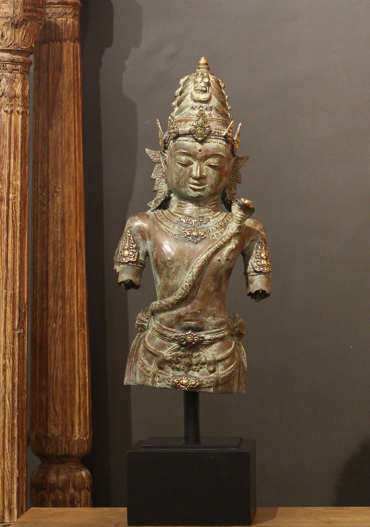 Balinese  Bronze Bust of Lord Shiva with Serpent Motif