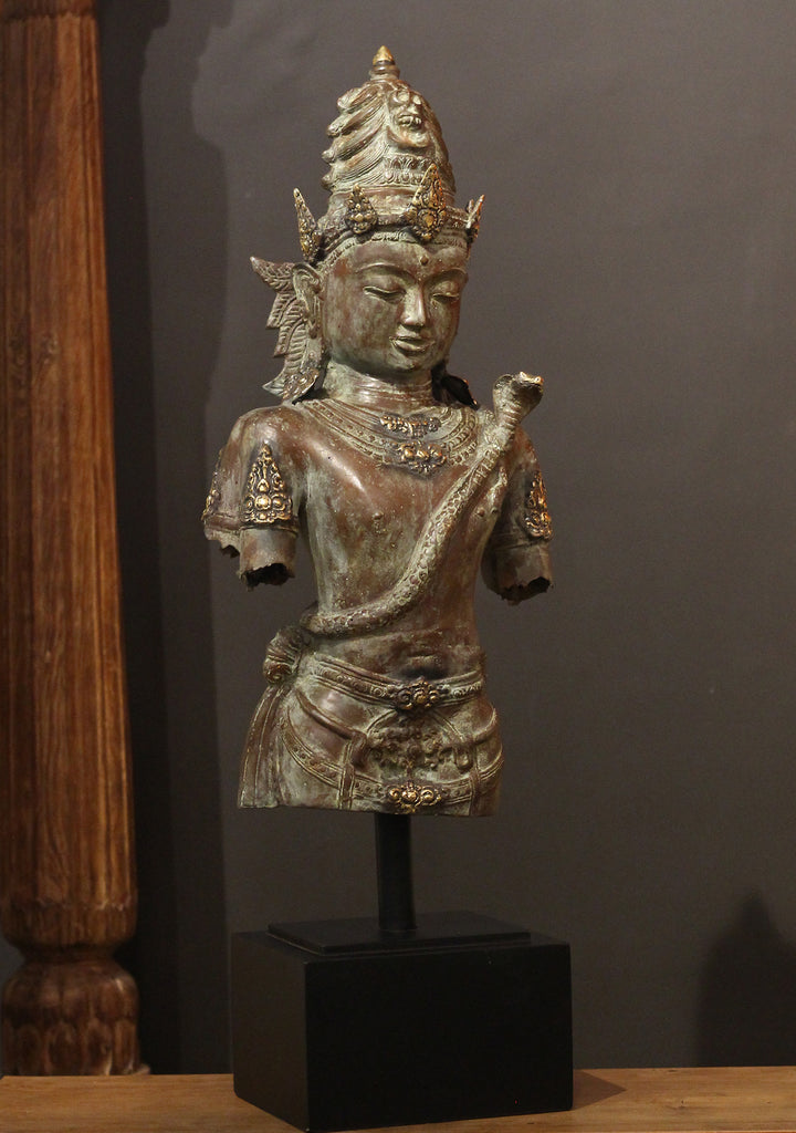 Balinese  Bronze Bust of Lord Shiva with Serpent Motif