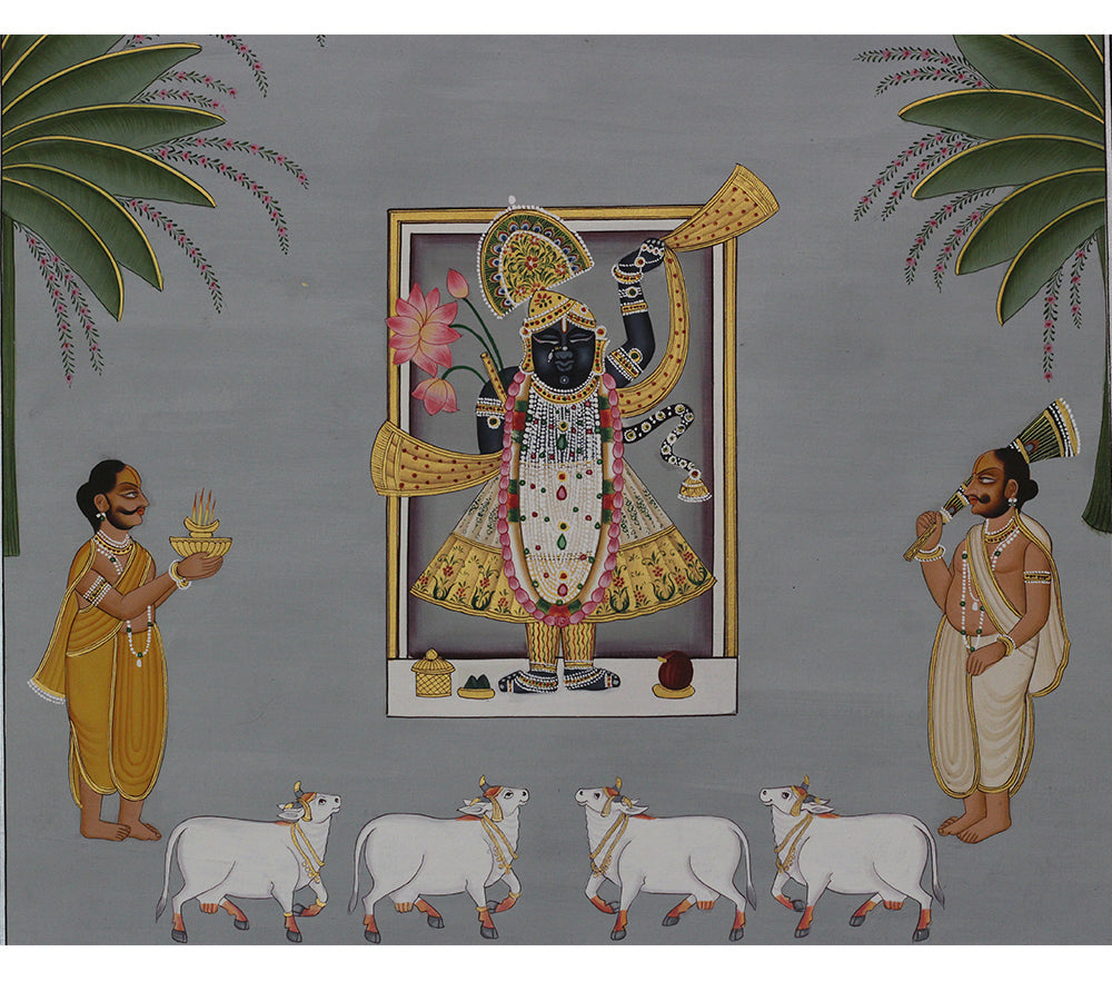 Shrinathji Rajbhog Darshan Pichwai Painting – Handcrafted Artwork