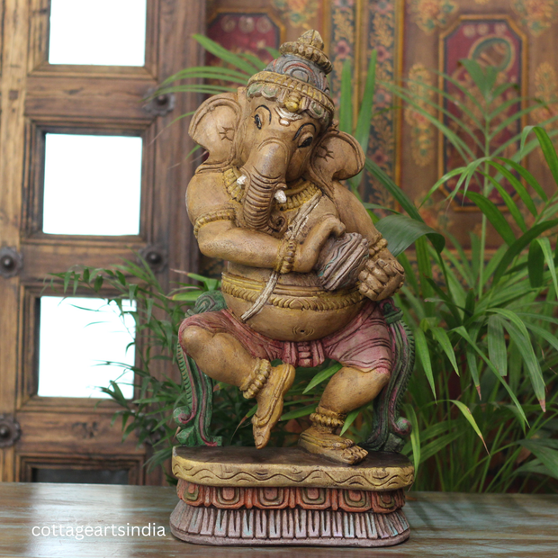Handcrafted Ganesha Playing Manjira | Indian Home Decor