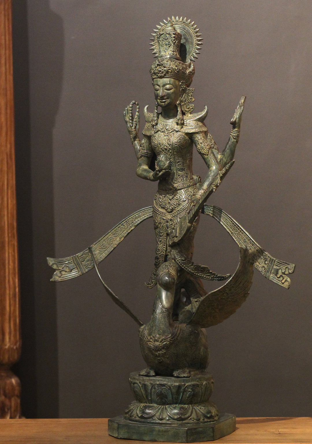 Balinese Broze Saraswati On Swan