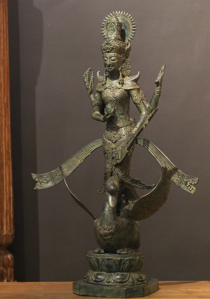 Balinese Broze Saraswati On Swan