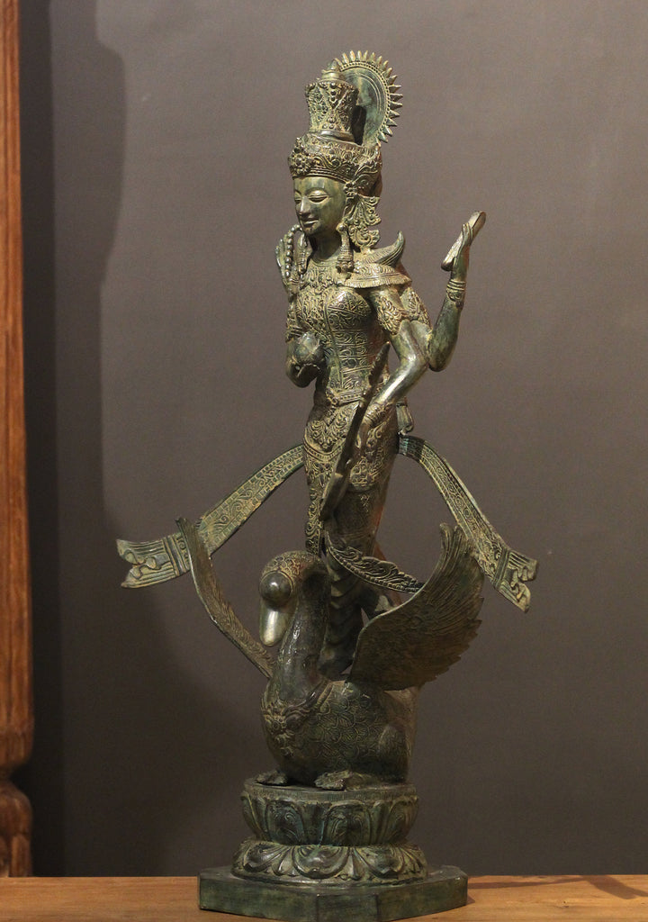 Balinese Broze Saraswati On Swan