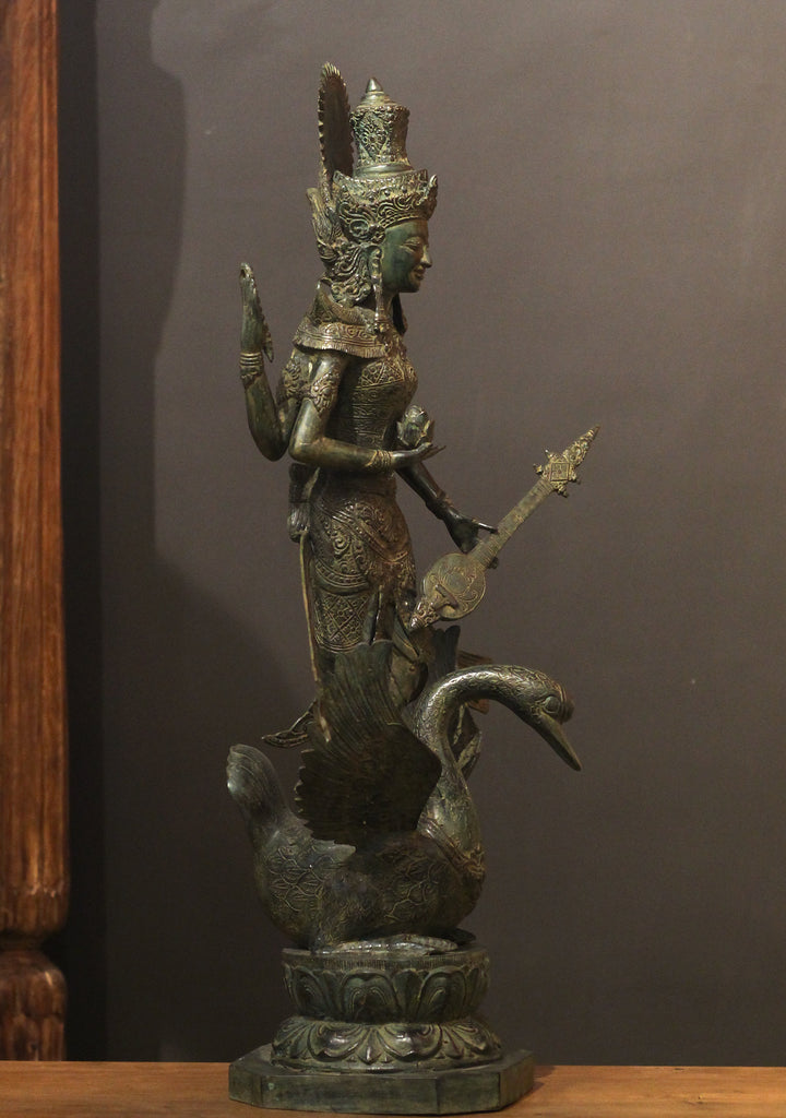 Balinese Broze Saraswati On Swan
