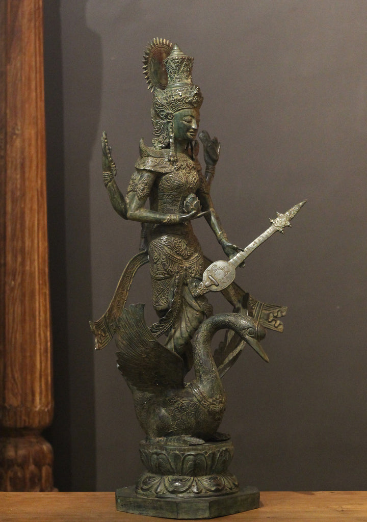 Balinese Broze Saraswati On Swan