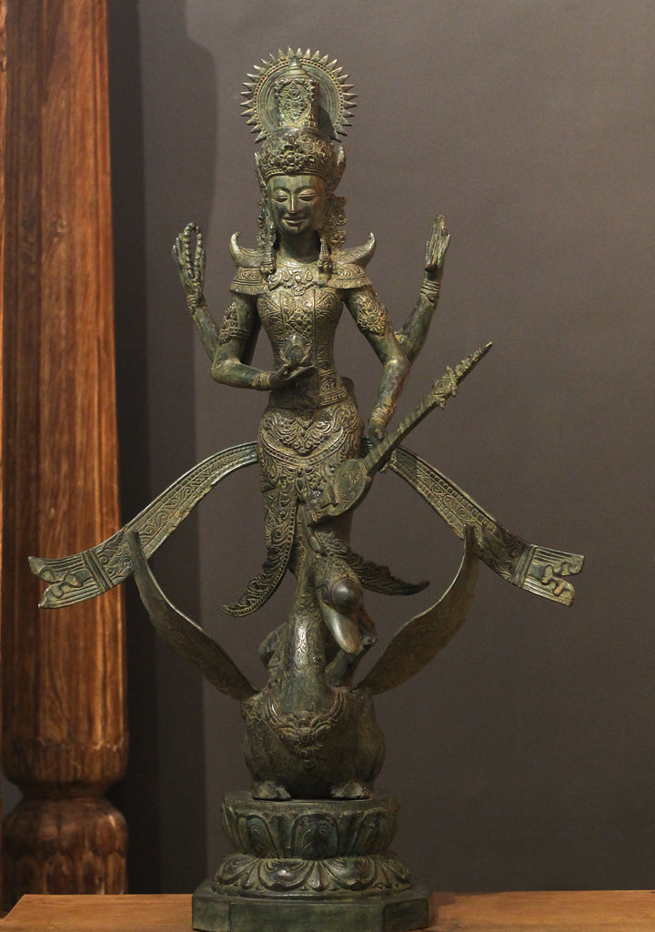 Balinese Broze Saraswati On Swan