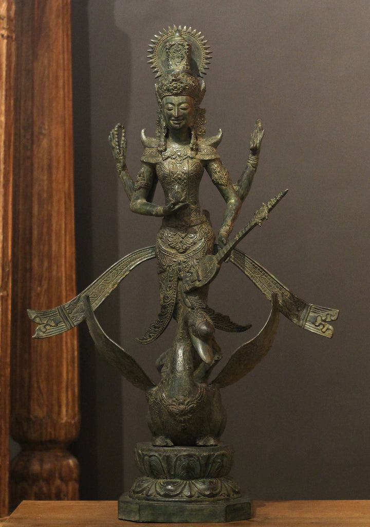 Balinese Broze Saraswati On Swan