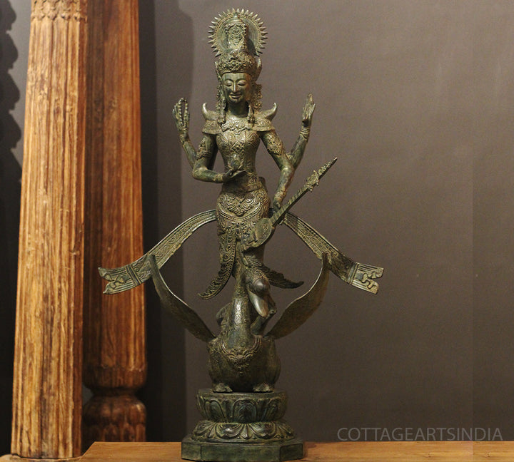 Balinese Broze Saraswati On Swan