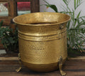 Handcrafted Hammered Brass Planter with Lion Ring Handles 13"