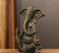 Brass Ganesha Idol in Stone Finish | Antique Patina Lord Ganesh Sculpture