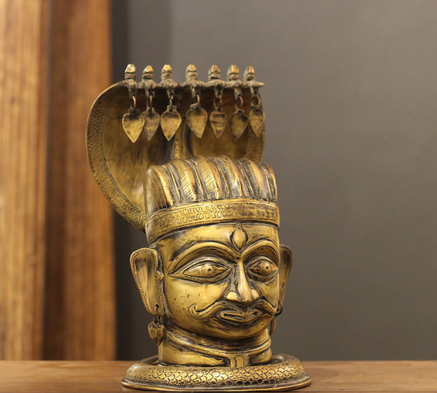 Brass Shiva Mukhlingam With Nagabharanam 13"-Antique Finish Lord Shiva Idol