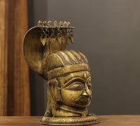 Brass Shiva Mukhlingam With Nagabharanam 13"-Antique Finish Lord Shiva Idol