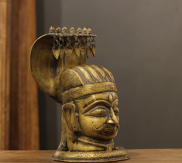 Brass Shiva Mukhlingam With Nagabharanam 13"-Antique Finish Lord Shiva Idol