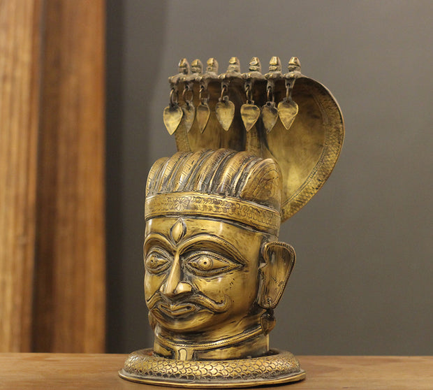 Brass Shiva Mukhlingam With Nagabharanam 13"-Antique Finish Lord Shiva Idol