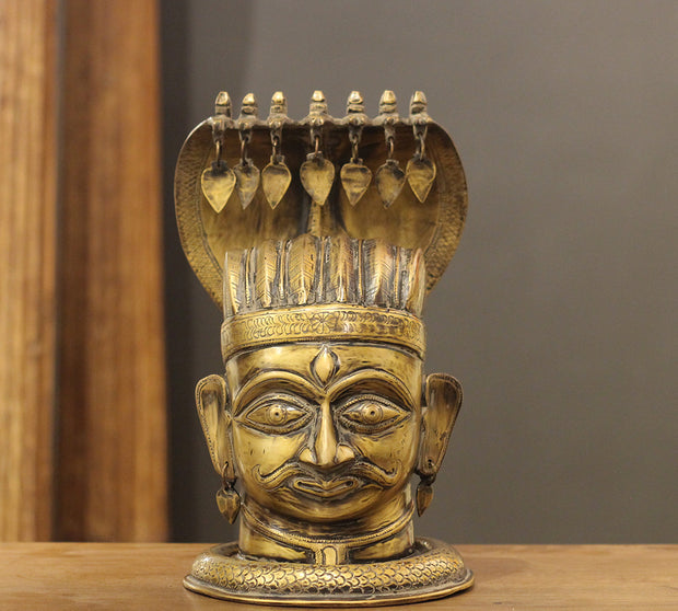 Brass Shiva Mukhlingam With Nagabharanam 13"-Antique Finish Lord Shiva Idol