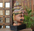 Handcrafted Wooden Lord Shiva Head Sculpture – Vintage Antique Finish