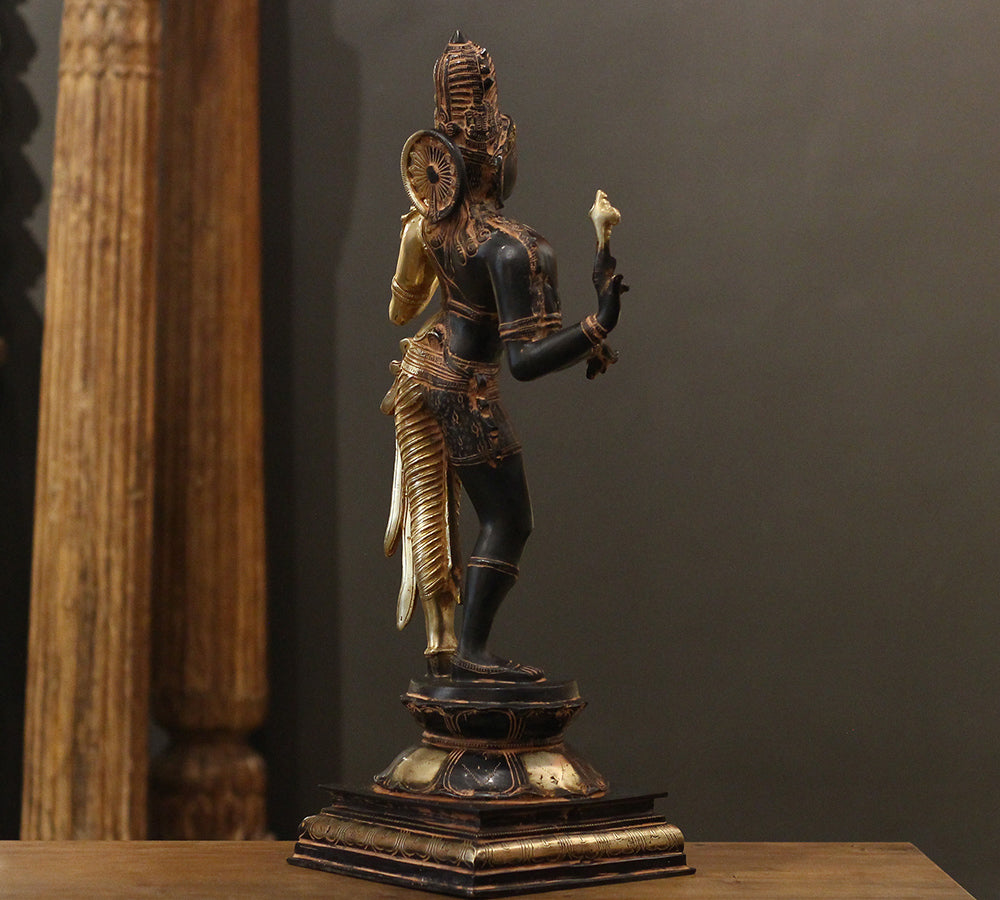 Brass Ardhanarishvara Statue | Half Shiva Half Parvati Idol with Antique Black & Gold Finish