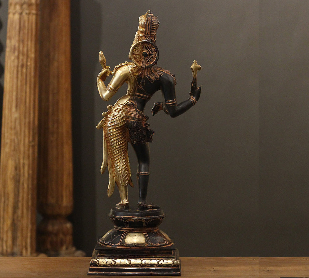Brass Ardhanarishvara Statue | Half Shiva Half Parvati Idol with Antique Black & Gold Finish