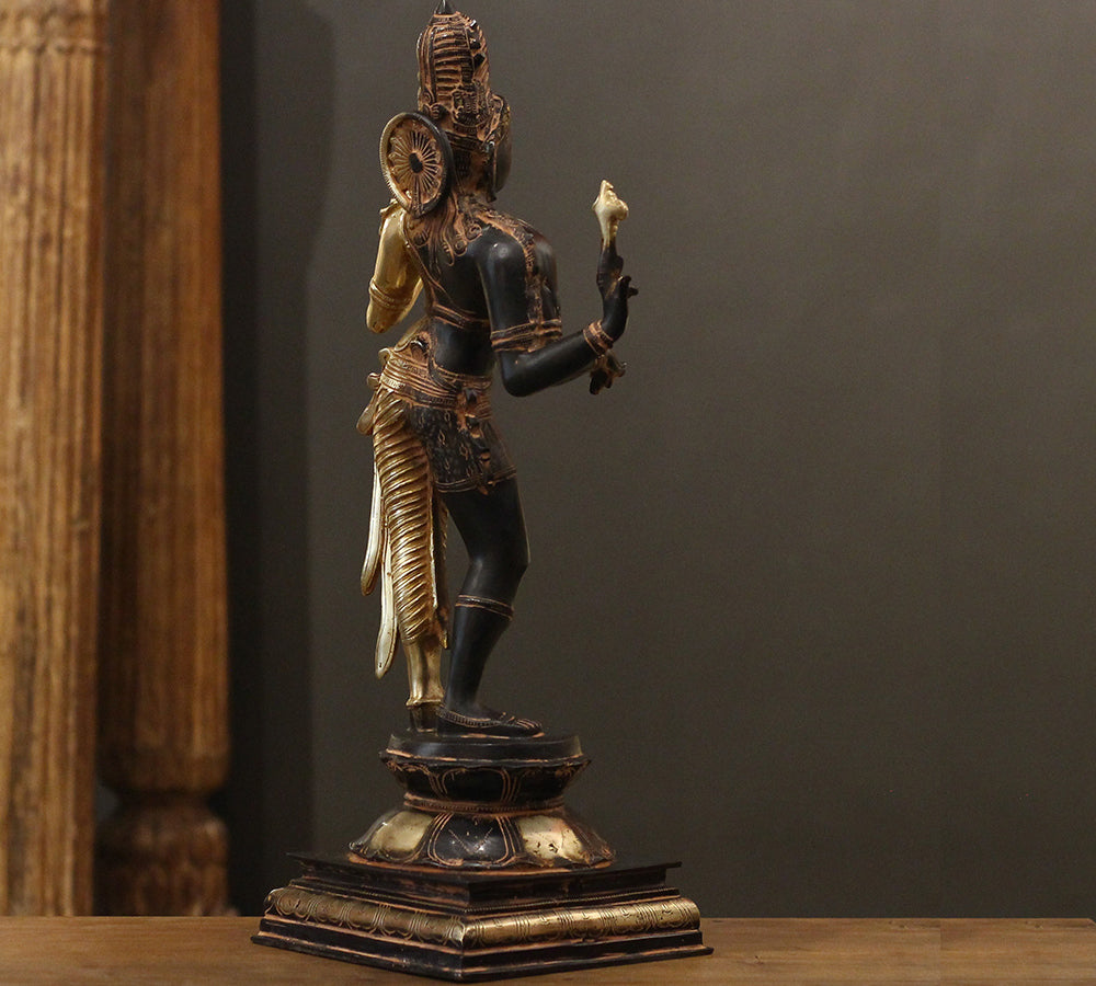 Brass Ardhanarishvara Statue | Half Shiva Half Parvati Idol with Antique Black & Gold Finish