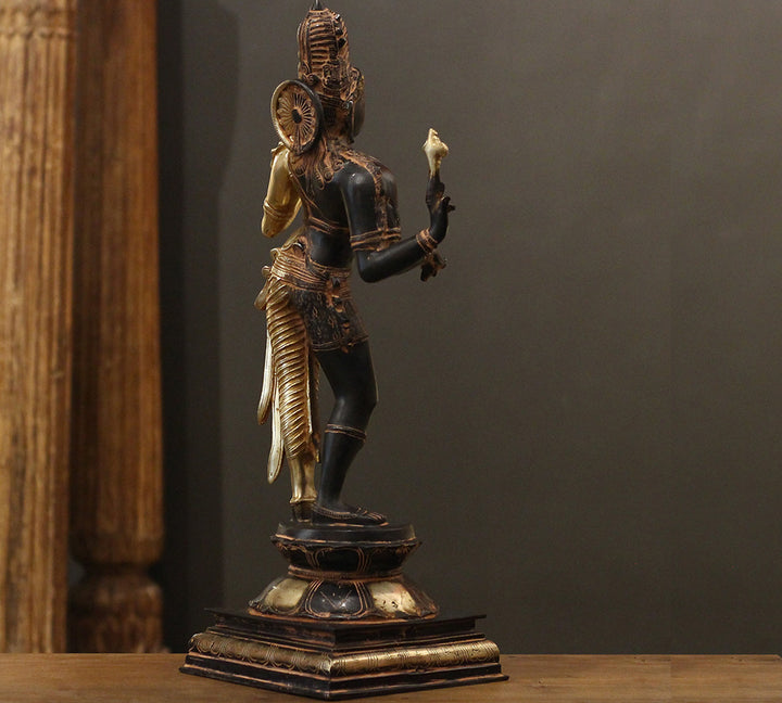 Brass Ardhanarishvara Statue | Half Shiva Half Parvati Idol with Antique Black & Gold Finish