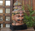 Handcrafted Wooden Lord Shiva Head Sculpture – Vintage Antique Finish
