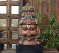 Handcrafted Wooden Lord Shiva Head Sculpture – Vintage Antique Finish