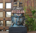 Handcrafted Wooden Lord Shiva Head Sculpture – Vintage Antique Blue Finish