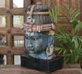 Handcrafted Wooden Lord Shiva Head Sculpture – Vintage Antique Blue Finish