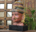 Handcrafted Wooden Goddess Lakshmi Head Sculpture – Vintage Antique Finish