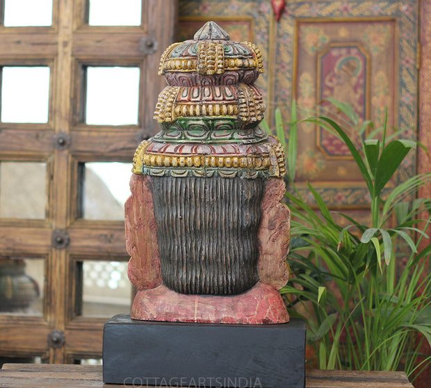 Handcrafted Wooden Goddess Lakshmi Head Sculpture – Vintage Antique Finish