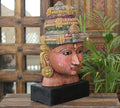 Handcrafted Wooden Goddess Lakshmi Head Sculpture – Vintage Antique Finish
