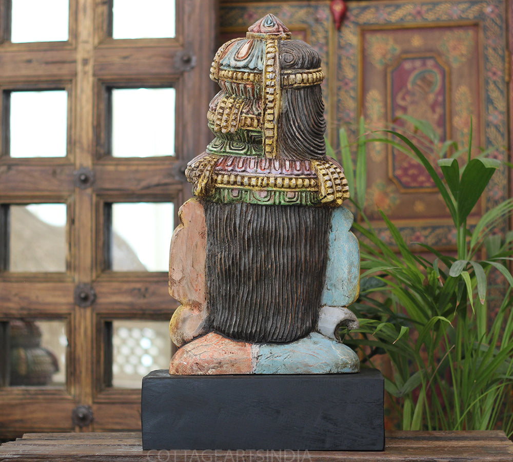 Handcrafted Wooden Ardhanarishvara Head Sculpture – Vintage Antique Finish