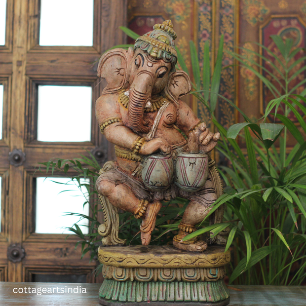Handcrafted Ganesha Playing Tabla | Traditional Indian Decor