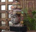 Handcrafted Wooden Lord Vishnu Head Sculpture – Vintage Antique Finish