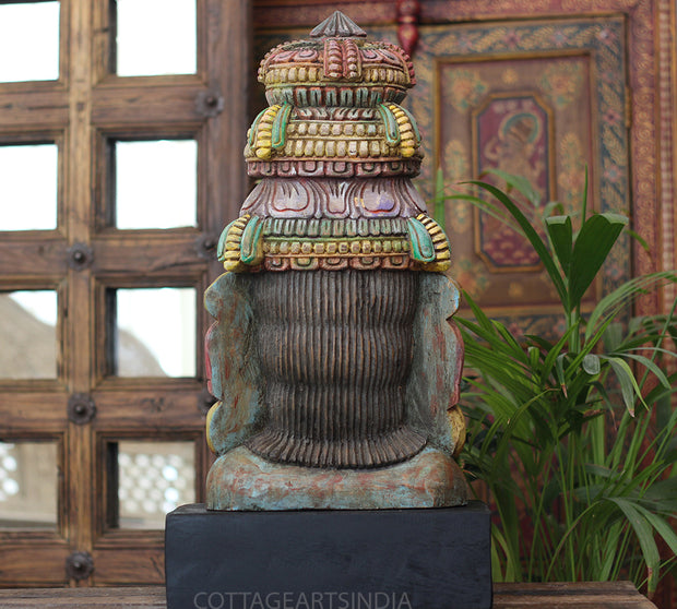 Handcrafted Wooden Lord Vishnu Head Sculpture – Vintage Antique Finish