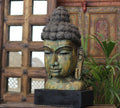 Handcrafted Wooden Buddha Head Sculpture – Vintage Antique Finish