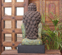 Handcrafted Wooden Buddha Head Sculpture – Vintage Antique Finish