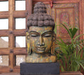 Handcrafted Wooden Buddha Head Sculpture – Vintage Antique Finish
