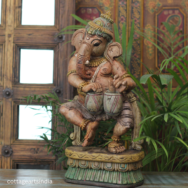 Handcrafted Ganesha Playing Tabla | Traditional Indian Decor
