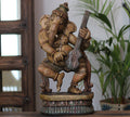 Handcrafted Wooden Lord Ganesha Playing Veena – Vintage Antique Finish