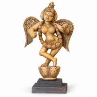 Hand-Carved Wooden Winged Angel Figure | Single