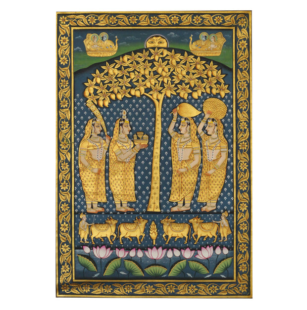 Hand-Painted Gopi Seva Pichwai Painting | Nathdwara Devotional Artwork