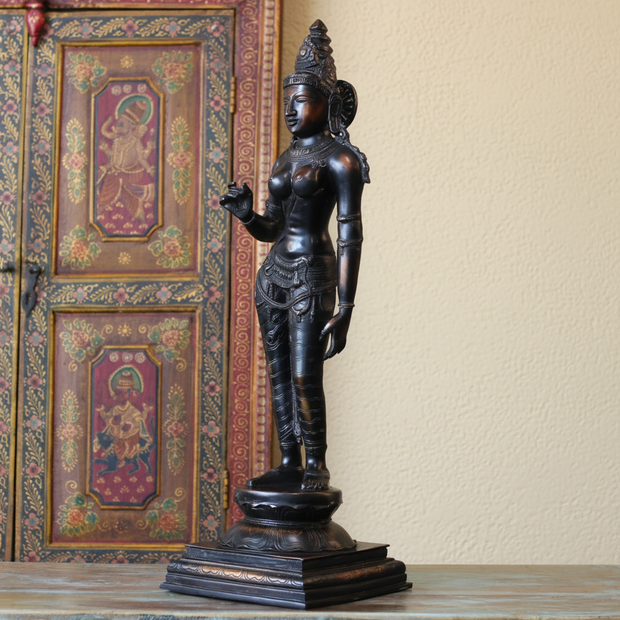 Handcrafted Uma Parvati Sculpture 27" | Chola Inspired South Indian Goddess Statue