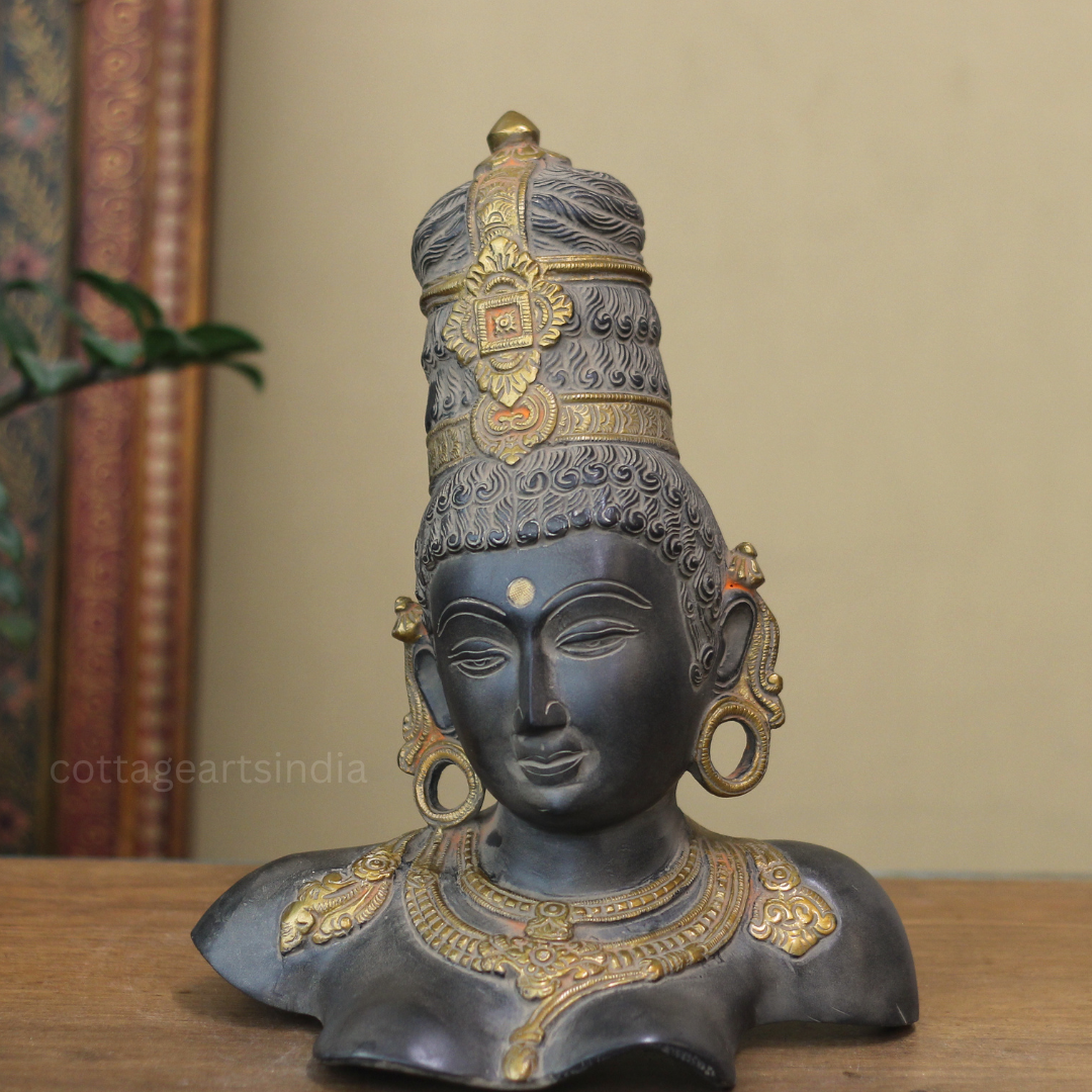 Parvati Bust in Matte Black and Rustic Gold Finish