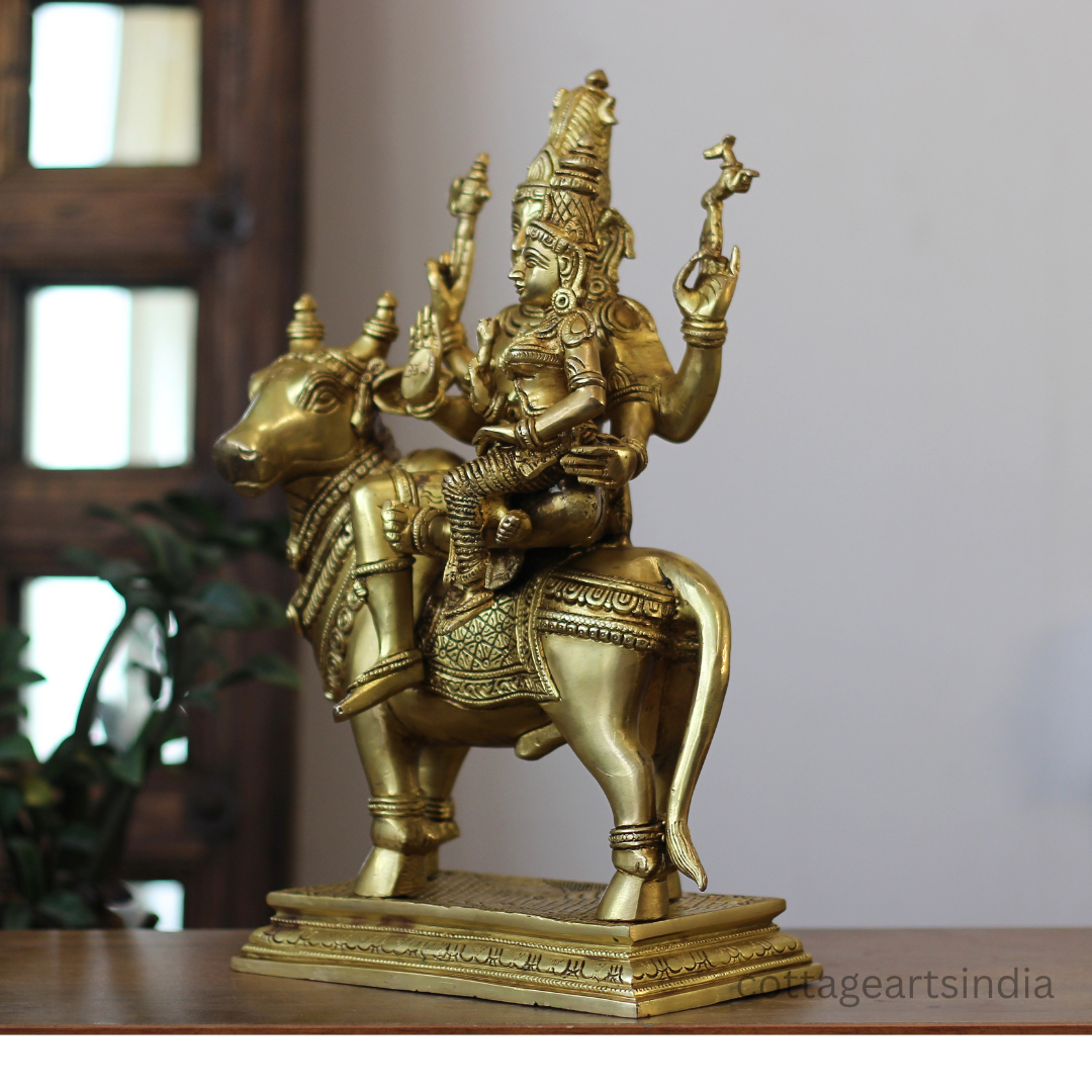 Brass Shiva Parvati on Bull 16"