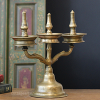 Brass Vintage Kavara Vilakku – 3 Branched Traditional Oil Lamp
