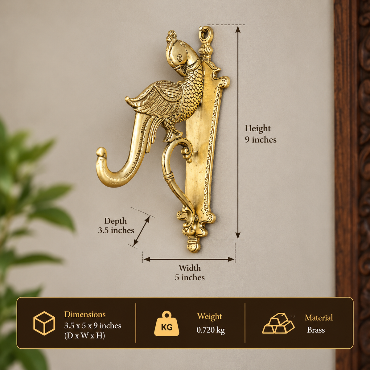 Brass Wall Hook Parrot