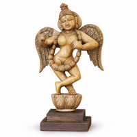 Hand-Carved Wooden Winged Angel Figure | Single